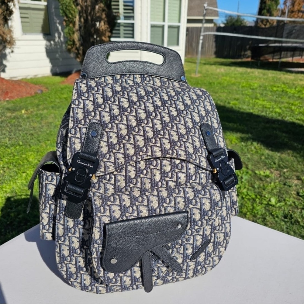 Dior Saddle Backpack Beige and Black Dior Oblique Jacquard and Black Grained C